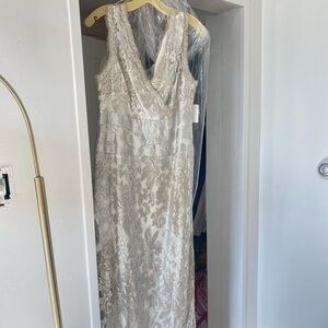 Floor Length NWT Davids Bridal Cream and Silver Sequin Gown!